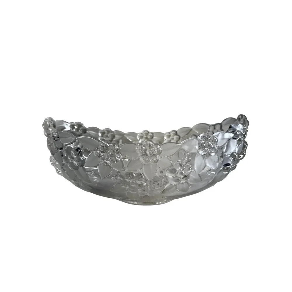 Vintage Pressed Glass Fruit Bowl Floral Embossed 11in Decorative Centerpiece Dis